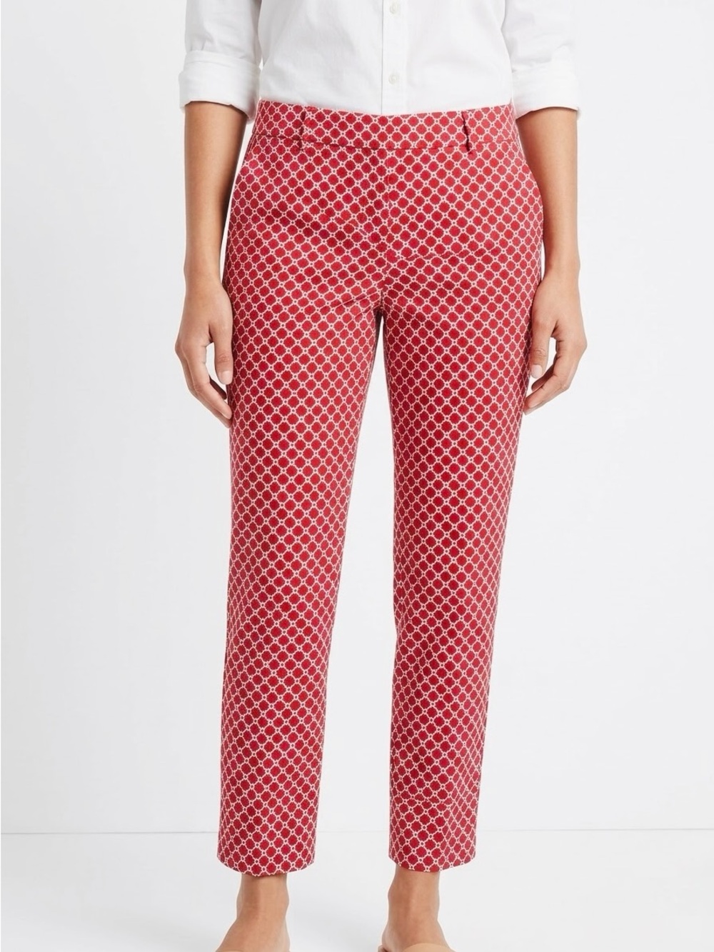 ZAC & RACHEL Stretchy Red & White Geometric Skinny Ankle Pants — LHP